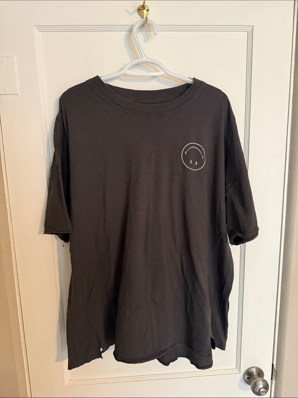 aerie Black Short-Sleeve Tee with Small Smiley Chest Graphic